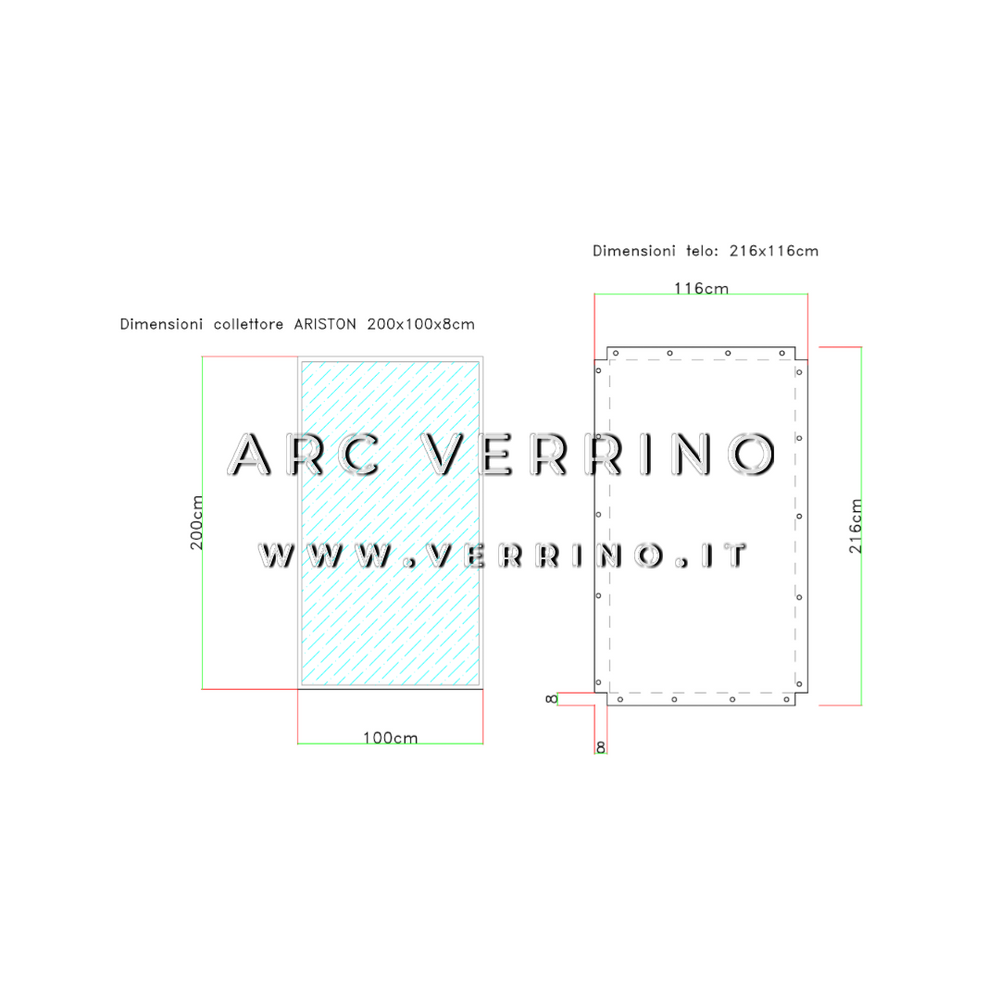 Telo di copertura in PVC - 116 x 216 cm - per collettori solari ARISTON (pannelli solari termici) | TEL 9_2