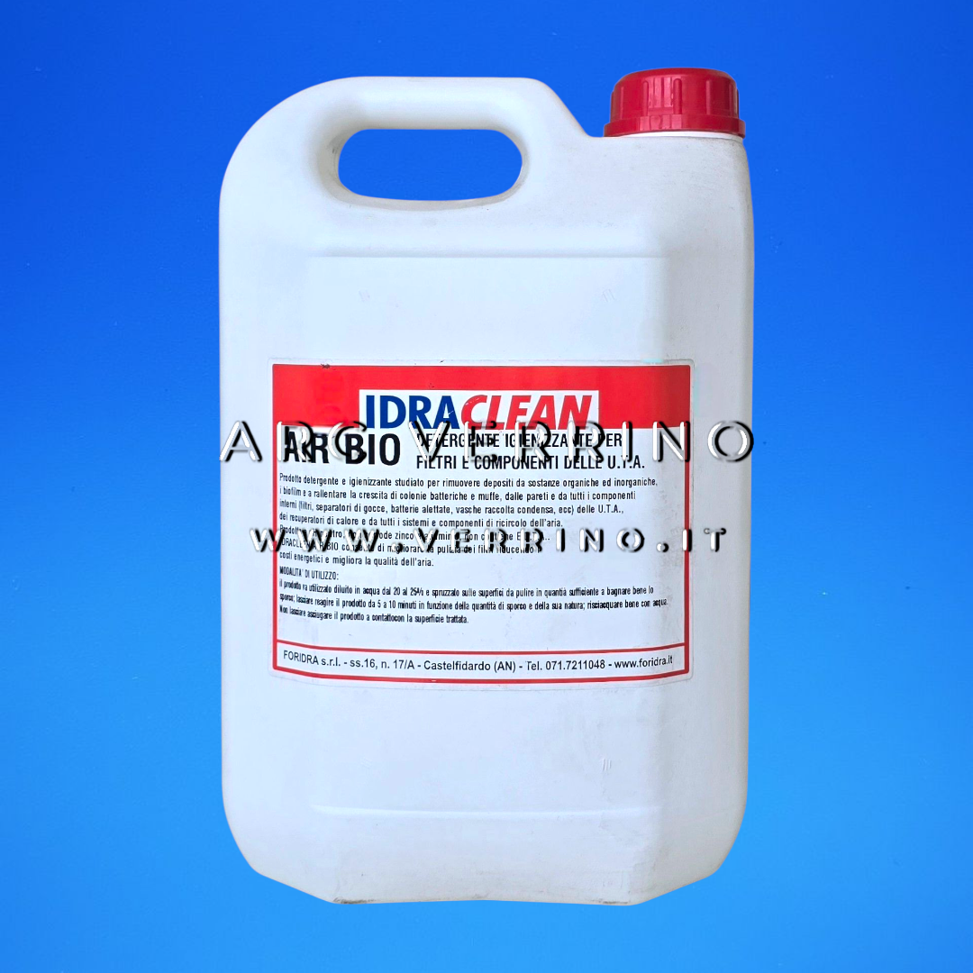 Detergente liquido igienizzante Foridra IDRACLEAN AIR BIO a pH neutro per sistemi di trattamento aria | Tanica 5 Kg