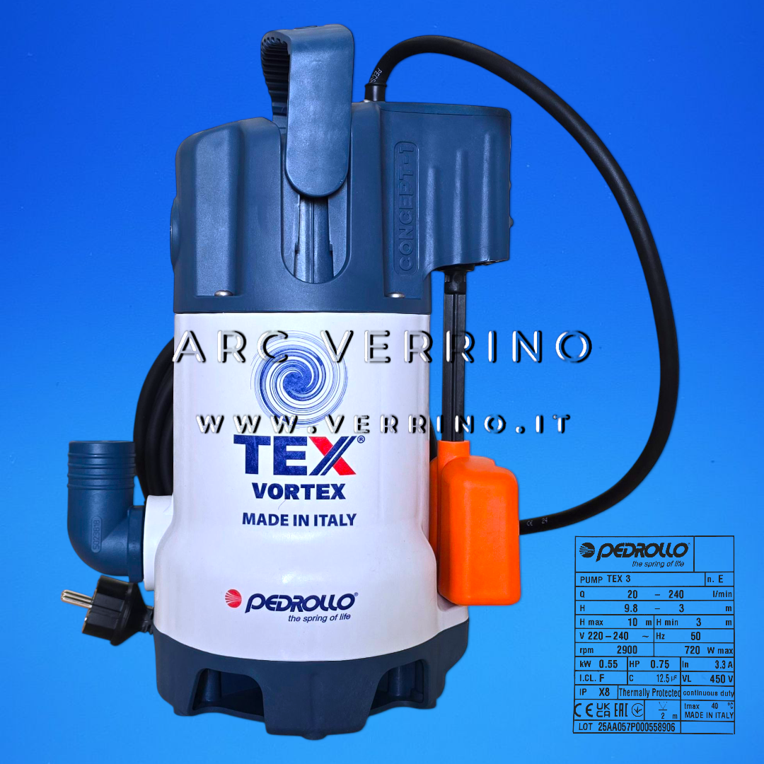 Elettropompa sommergibile Pedrollo VORTEX TEX 3 - 48TEX03A1 | da drenaggio