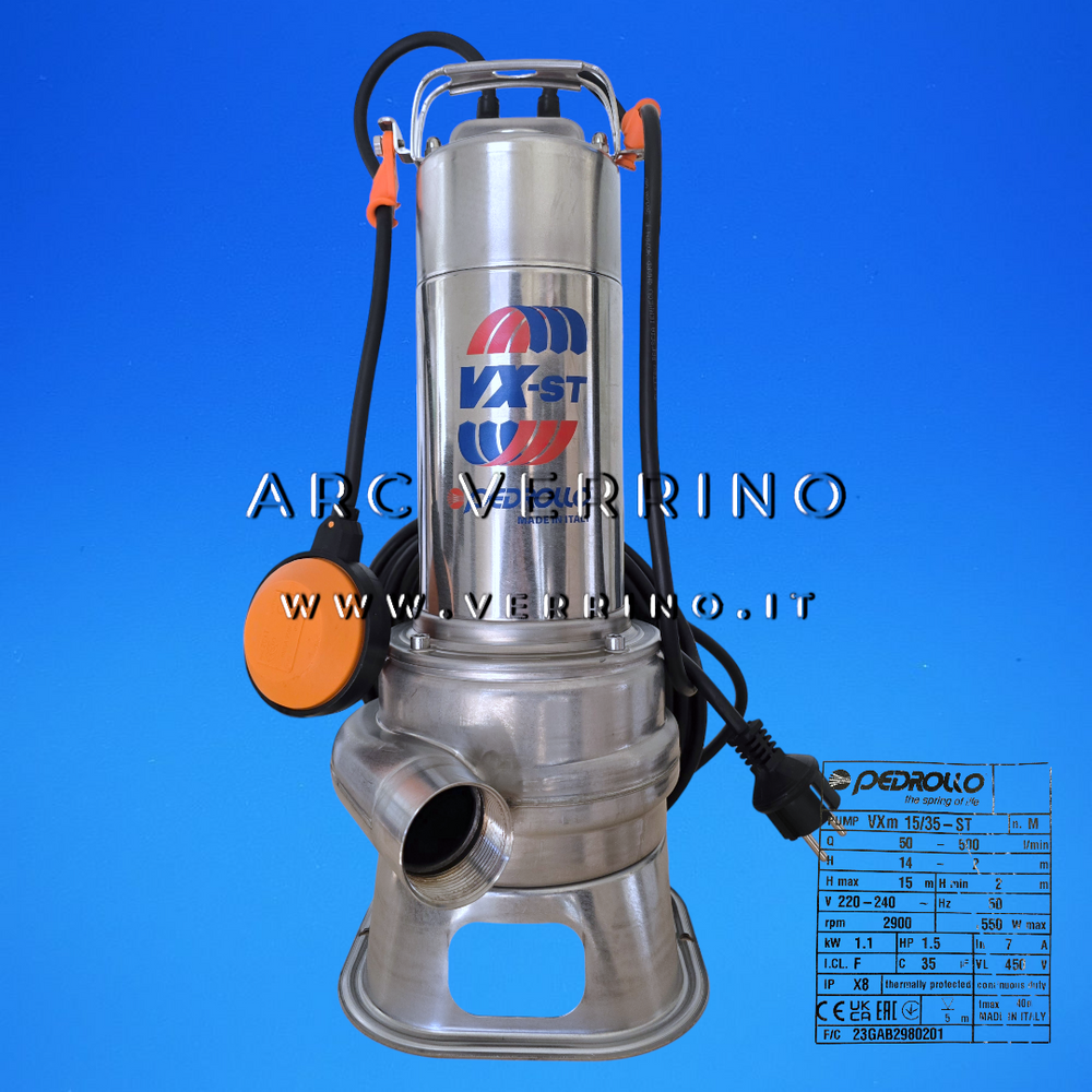 Elettropompa sommergibile Pedrollo VXm 15/35-ST VORTEX - 48SGV96C0A1U | con galleggiante a filo