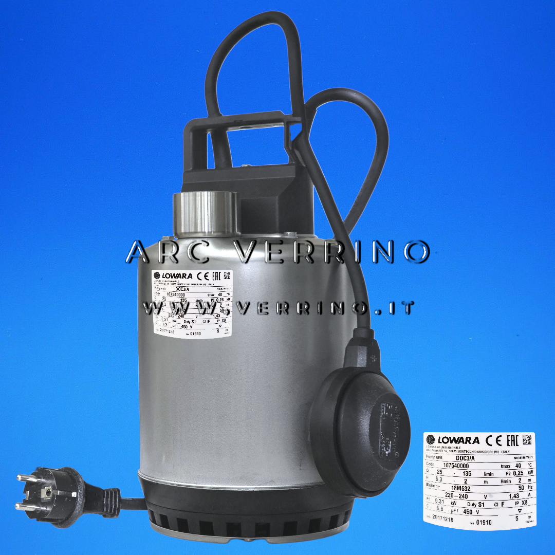 Elettropompa sommergibile Xylem Lowara DOC 3/A - 107540000 | con galleggiante a filo - ARC VERRINO
