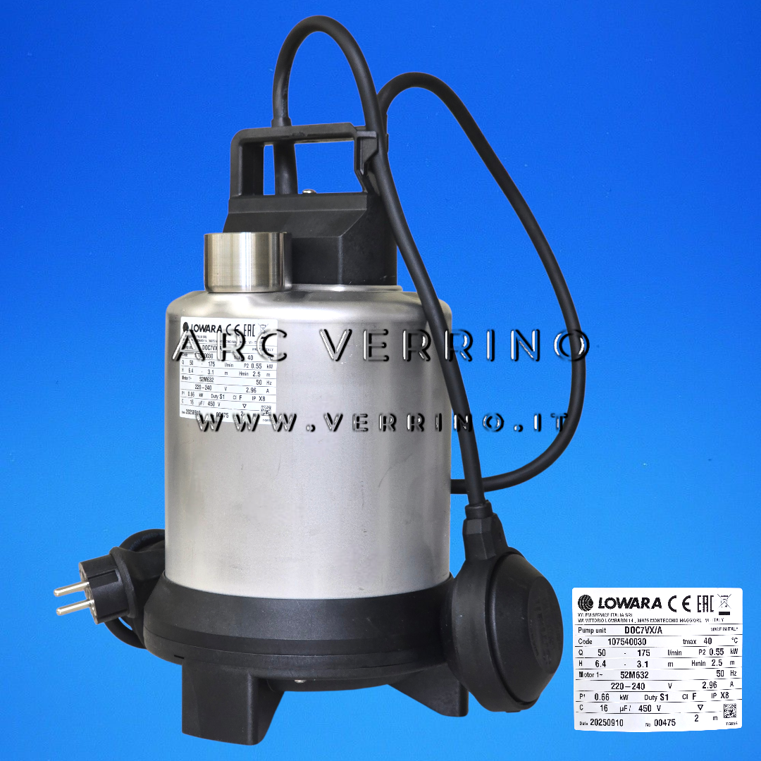 Elettropompa sommergibile Xylem Lowara DOC 7 VX/A - 107540030 | con girante Vortex e con galleggiante a filo - ARC VERRINO