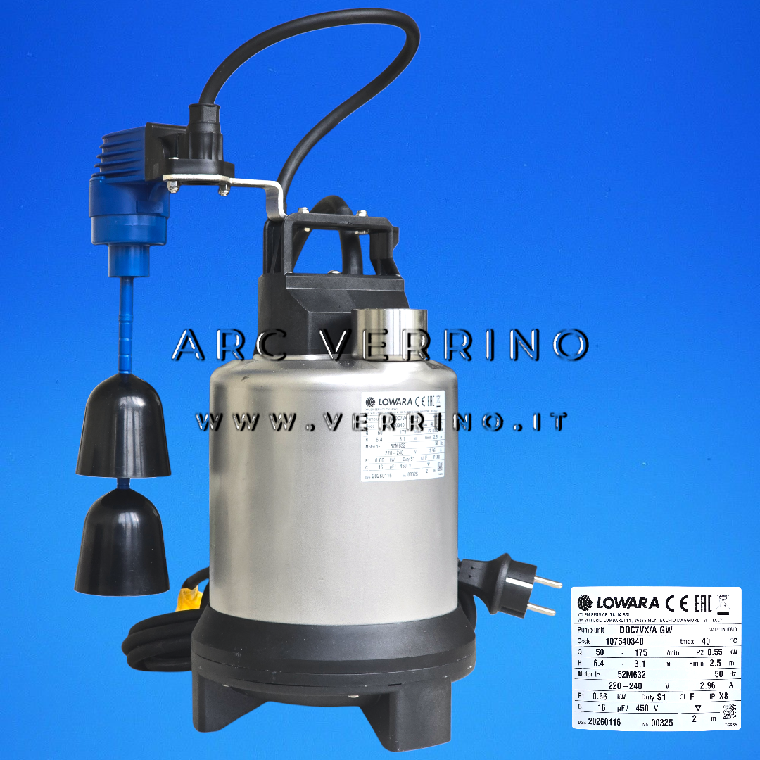 Elettropompa sommergibile Xylem Lowara DOC 7 VX/A GW - 107540340 | con girante Vortex e con galleggiante verticale - ARC VERRINO