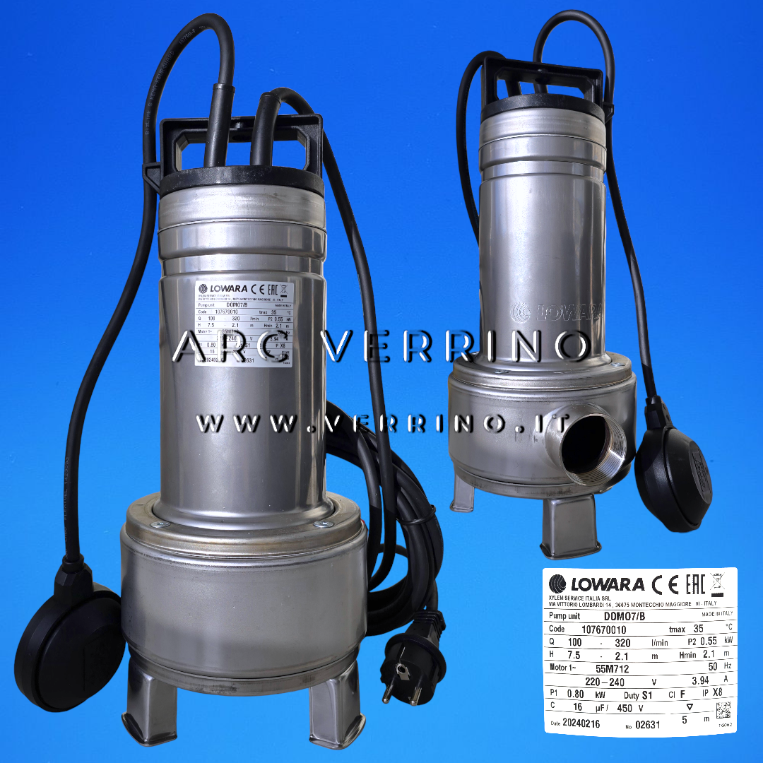 Elettropompa sommergibile Xylem Lowara DOMO 7/B - 107670010 | con galleggiante a filo e girante in tecnopolimero rinforzato con fibra di vetro