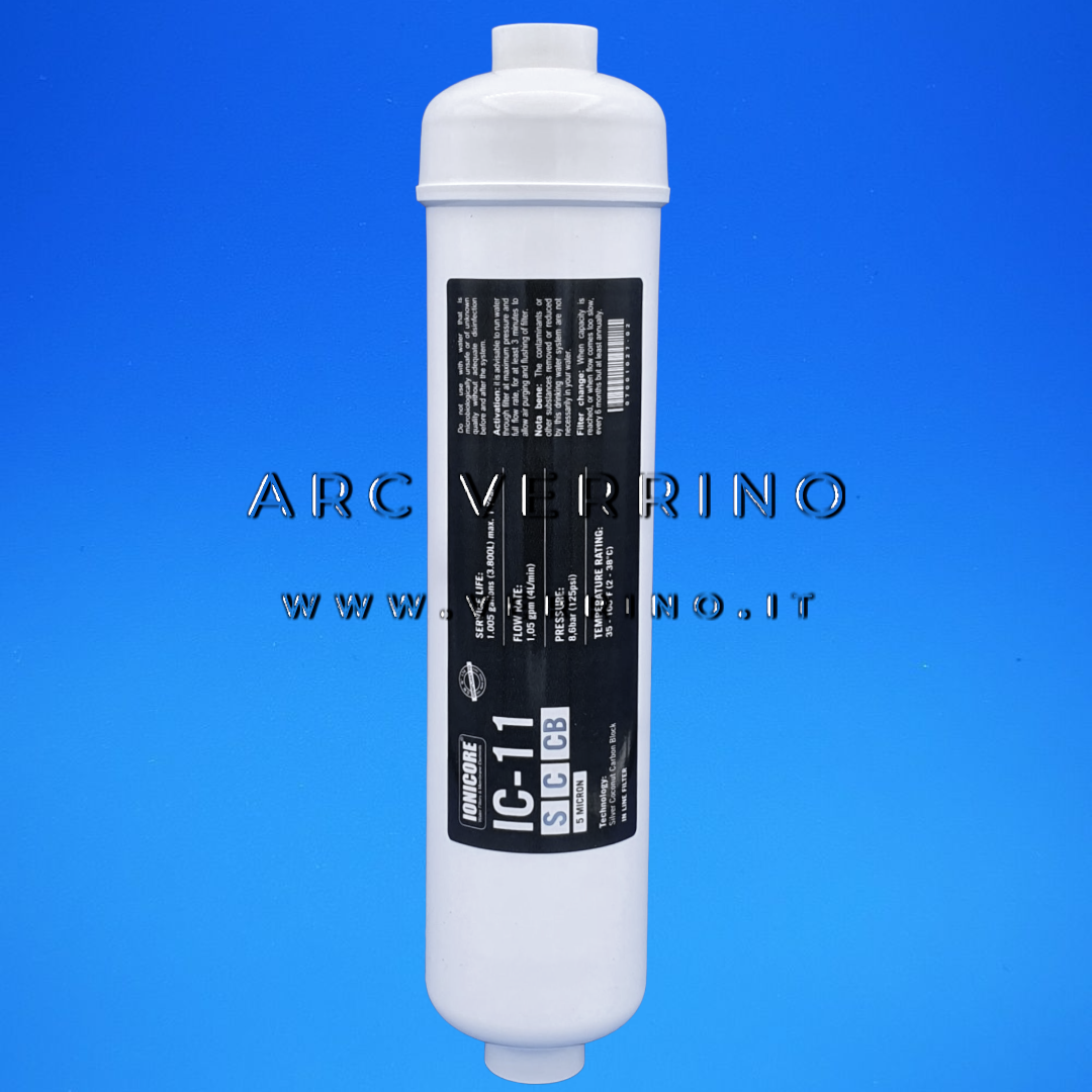 Filtro in linea Ionicore IC-11SCCB 5 - Carbon Block 1/4'' NPT | 5 Micron - per acqua potabile - ARC VERRINO