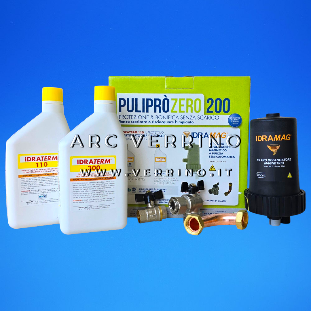 Kit di bonifica e protezione Foridra PULIPRO ZERO 200 per impianti termici a scarico zero | per impianti fino a 200 litri