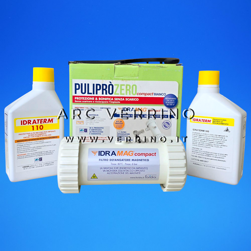 Kit di bonifica e protezione Foridra PULIPRO ZERO COMPACT per impianti termici a scarico zero | per impianti fino a 100 litri