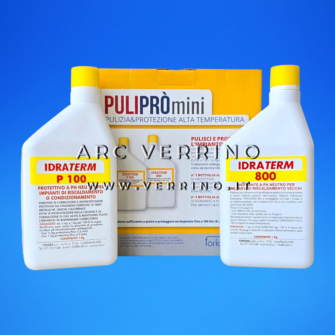 Kit di pulizia e protezione Foridra PULIPRO MINI per impianti termici ad alta temperatura | per impianti fino a 100 litri