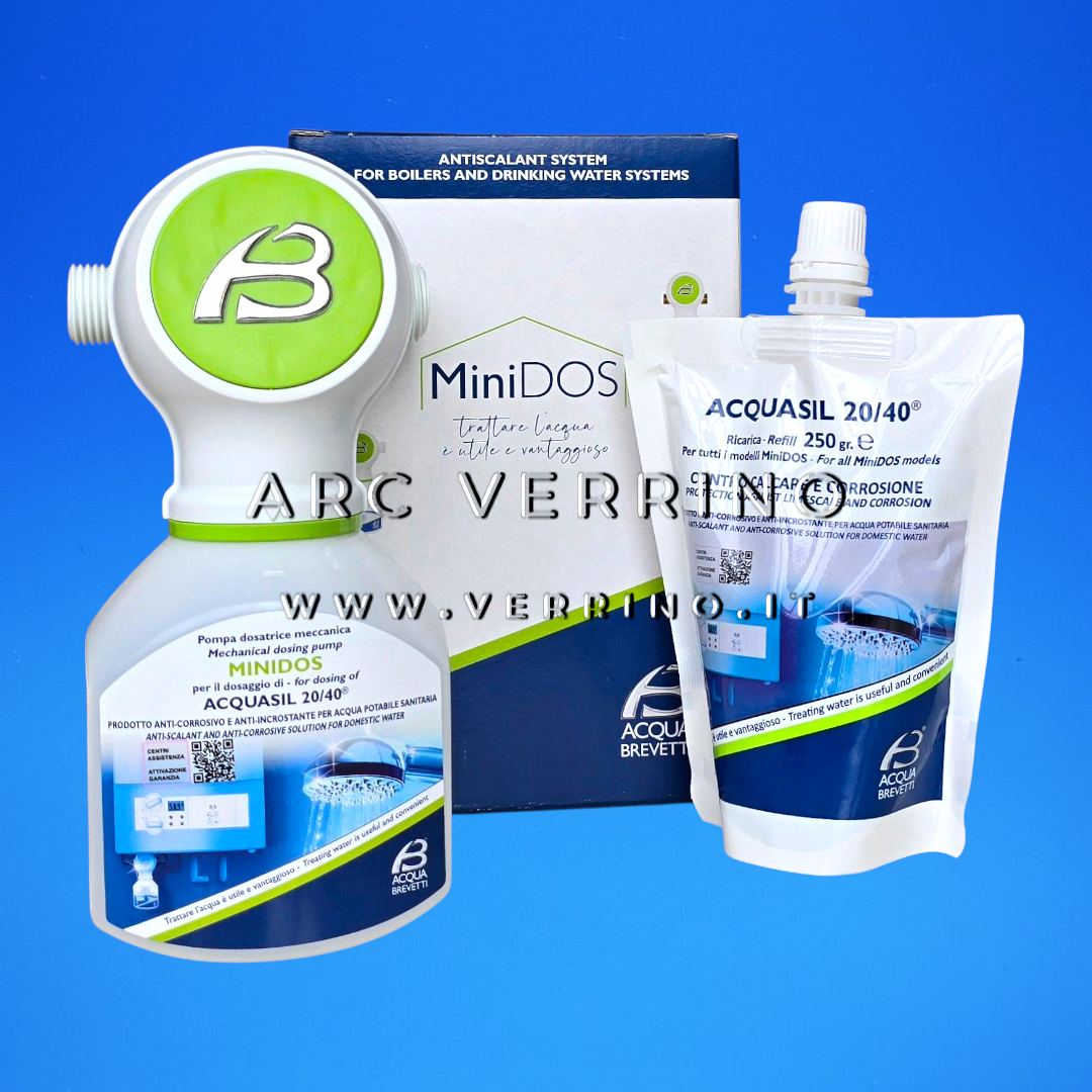 Pompa dosatrice Acqua Brevetti MINIDOS PM008S con ricarica da 250 gr. | per il dosaggio di ACQUASIL 20/40