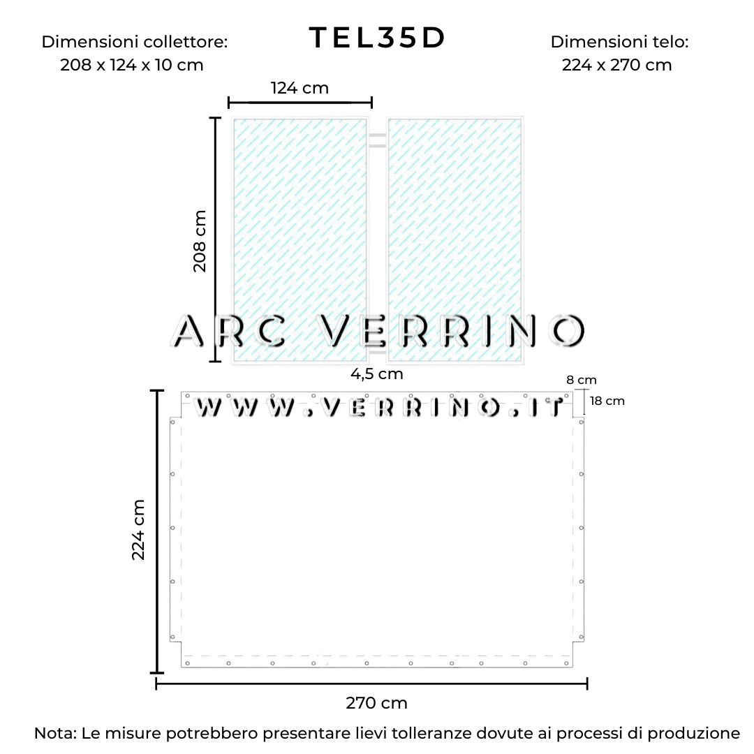 Progetto su misura per telo doppio di copertura per pannelli solari in PVC impermeabile - 270 x 224 cm - per collettori solari | TEL 35 D - ARC VERRINO ITALIA, ROMA E GROTTAFERRATA
