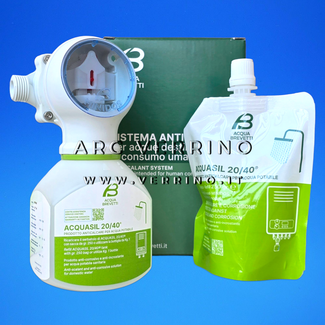 Ricambio originale pompa dosatrice Acqua Brevetti MINIDOS PM108 (ex PM008S) con ricarica da 250 gr. | per il dosaggio di ACQUASIL 20/40 - ARC VERRINO GROTTAFERRATA E ROMA