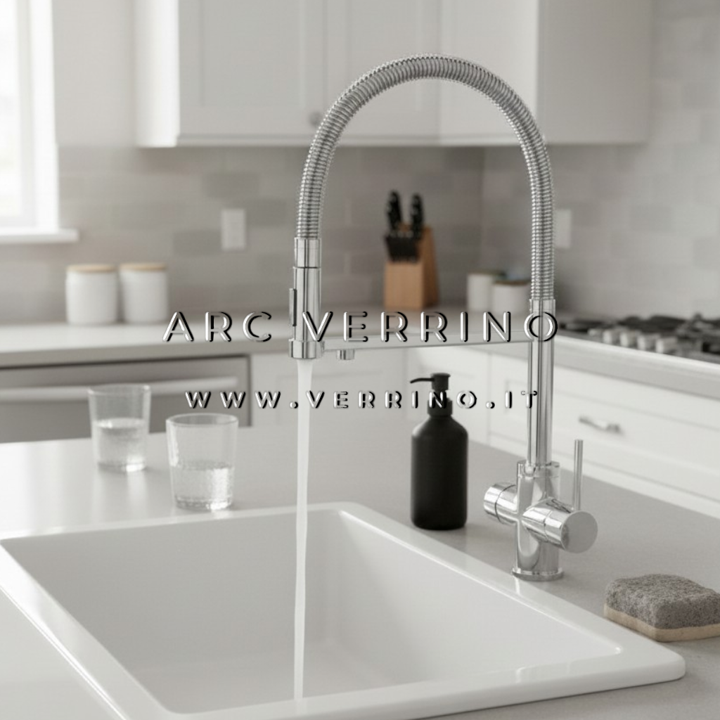
                  
                    Rubinetto miscelatore 3 Vie - cromato R3MCR con doccetta | Esempio lavandino Cucina - per sistema trattamento acqua potabile - ARC VERRINO
                  
                