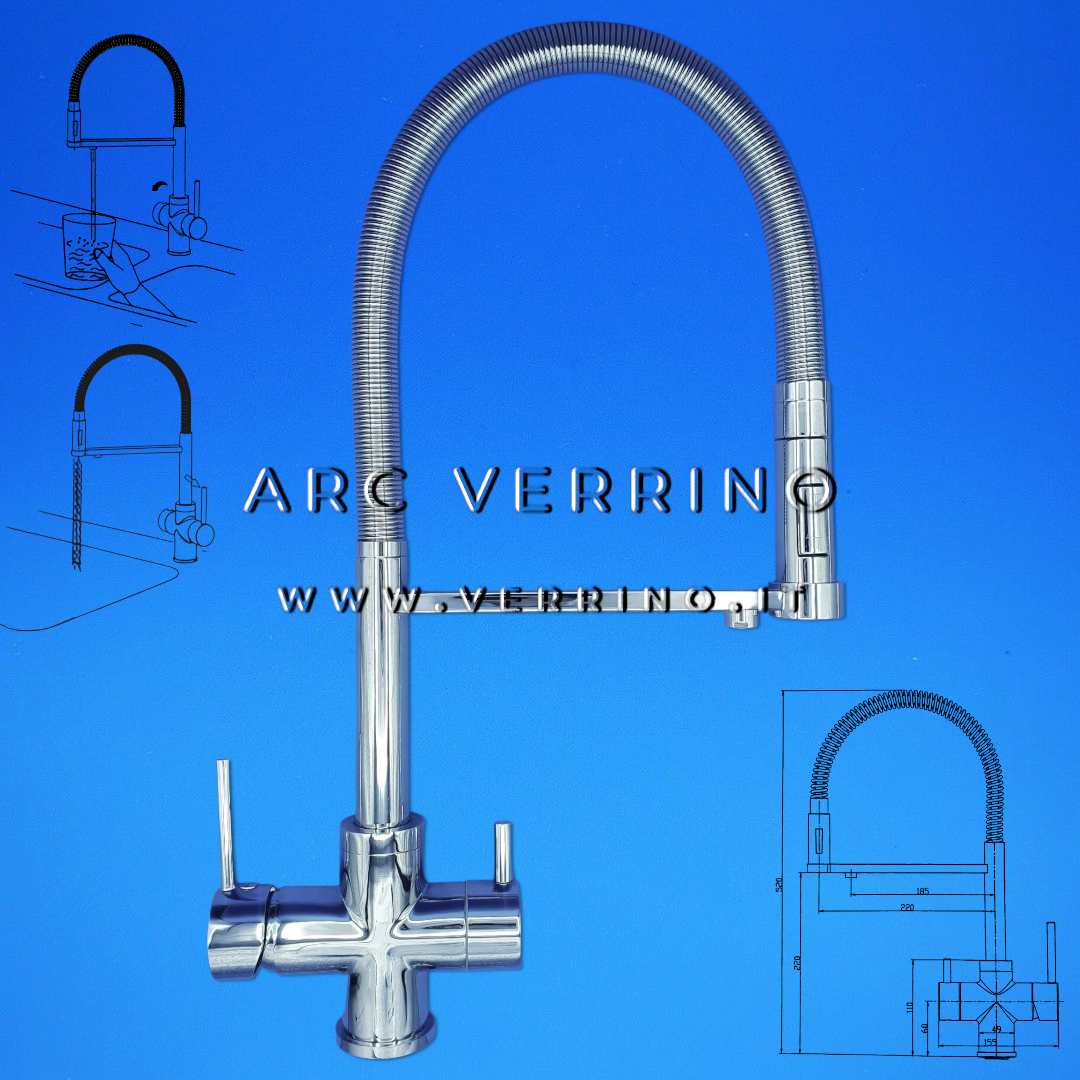 
                  
                    Rubinetto miscelatore 3 Vie - cromato R3MCR con doccetta | Lavello Cucina - per sistema trattamento acqua potabile - ARC VERRINO
                  
                