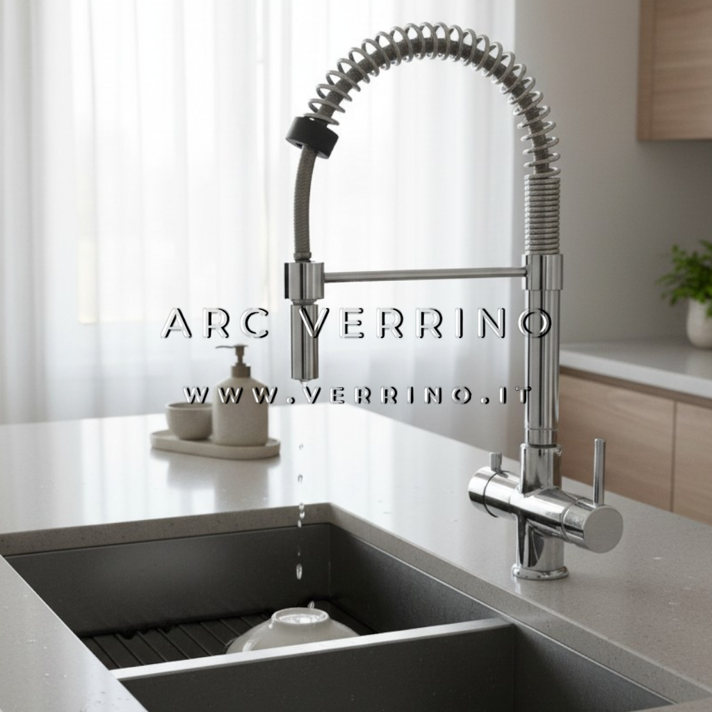 Rubinetto miscelatore 5 Vie - cromato RM46ES con doccetta | Esempio lavandino Cucina - per sistemi di trattamento acqua potabile - ARC VERRINO