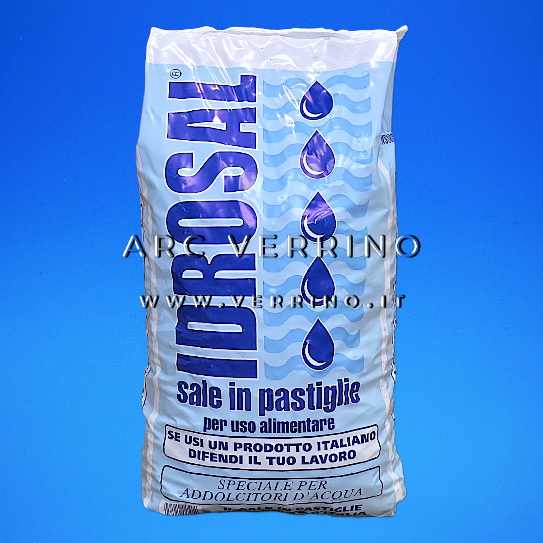 Sale in pastiglie IDROSAL 25 kg per addolcitore acqua, sale rigenerante per trattamento e addolcimento acqua, purezza 99,99%, uso domestico e professionale – ARC VERRINO Roma, ricambi e prodotti per trattamento acqua
