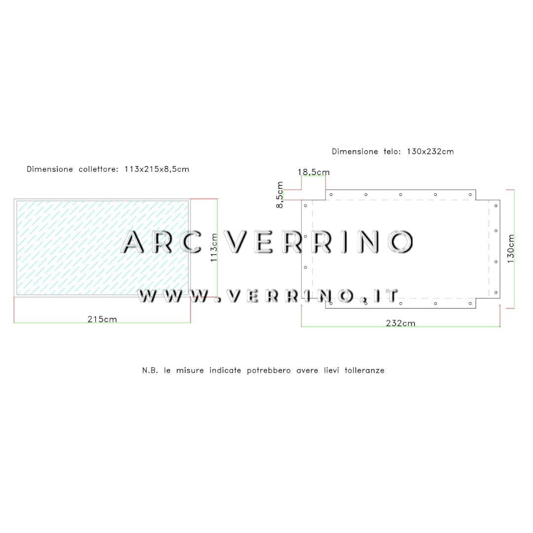 Telo di copertura in PVC - 130 x 232 cm - per collettori solari (pannelli solari termici) | TEL 26_2