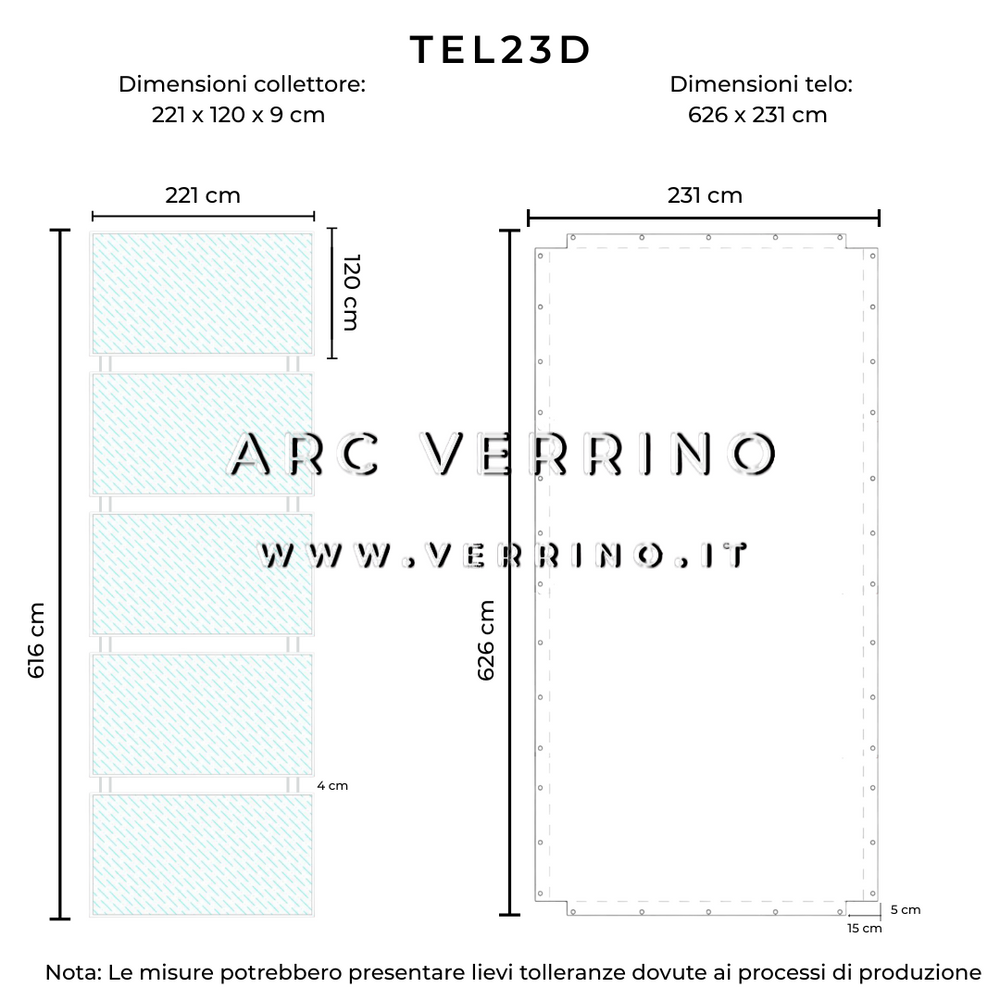 Telo di copertura in PVC - 626 x 231 cm - per 5 collettori solari (pannelli solari termici) | TEL 23 D_2