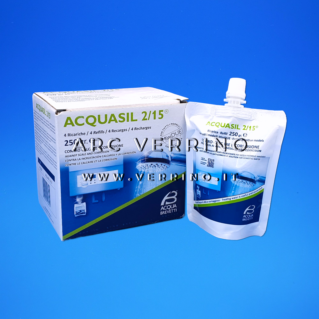 Anticorrosivo e antincostrante Acqua Brevetti ACQUASIL 2/15 ricariche per acqua potabile sanitaria | per tutti i modelli di pompe MiniDUE - Confezione 4 ricariche da 250 gr.