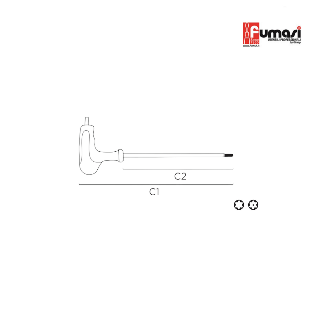 
                  
                    Giraviti piegato con impugnatura - Cacciavite TORX TX20 - 100 mm | Fumasi 241820
                  
                