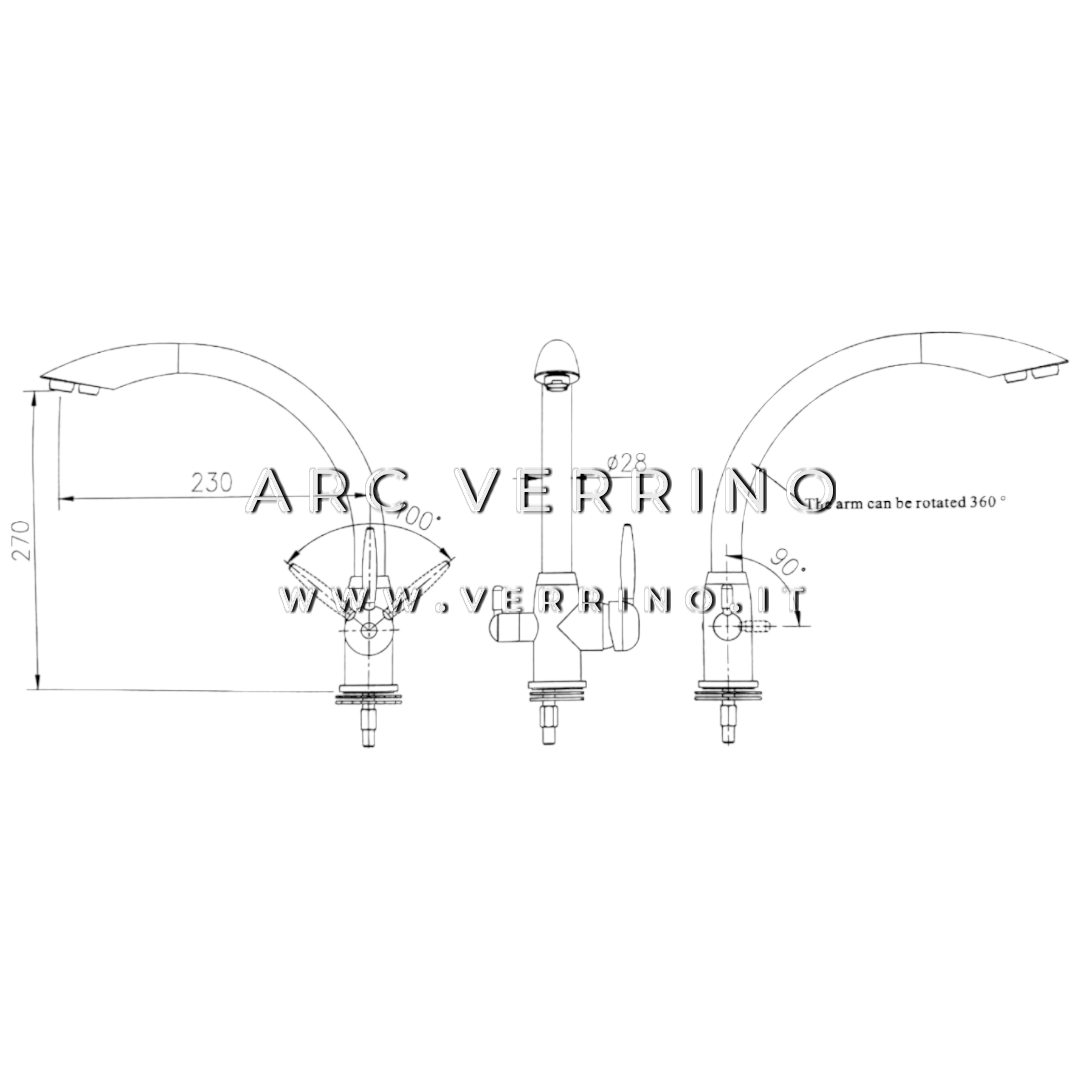 Rubinetto miscelatore cromato - 3 Vie - modello C | Lavello Cucina - per sistemi di trattamento acqua_2