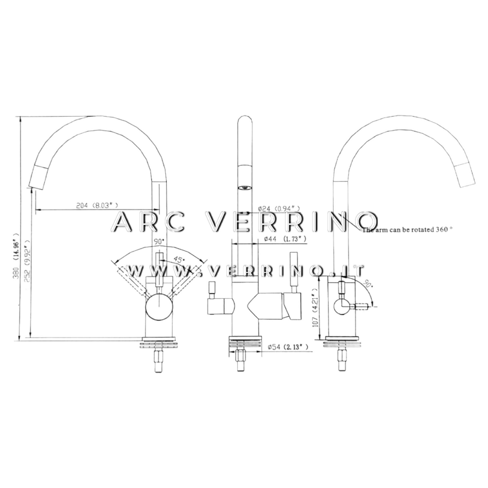 Rubinetto miscelatore cromato - 3 Vie - modello J | Lavello Cucina - per sistemi di trattamento acqua_2