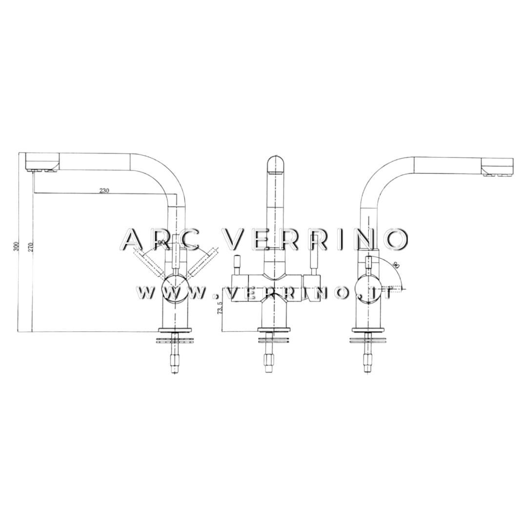 Rubinetto miscelatore cromato - 3 Vie - modello L | Lavello Cucina - per sistemi di trattamento acqua_2