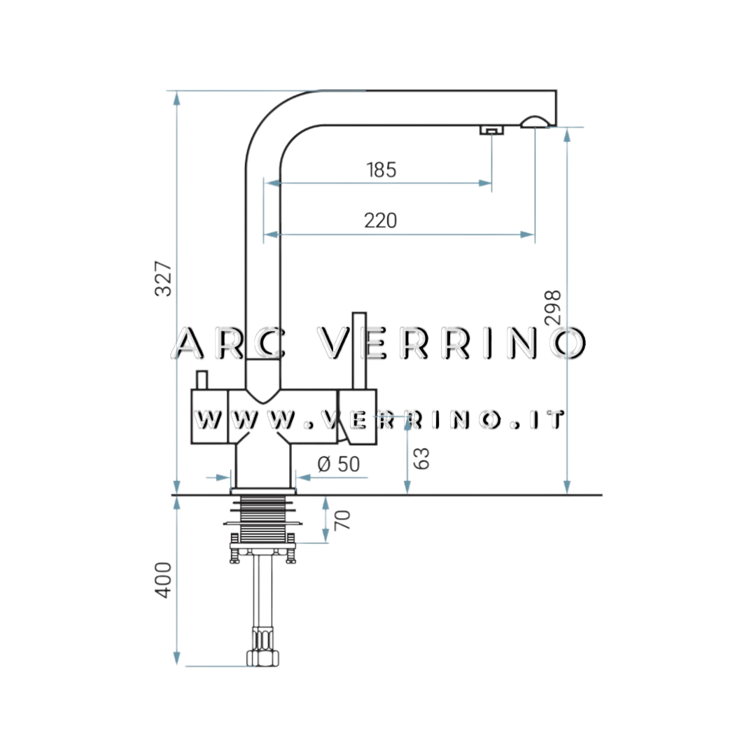 Rubinetto miscelatore satinato Emmevi - 3 Vie - modello L | Lavello Cucina - per sistema trattamento acqua_2