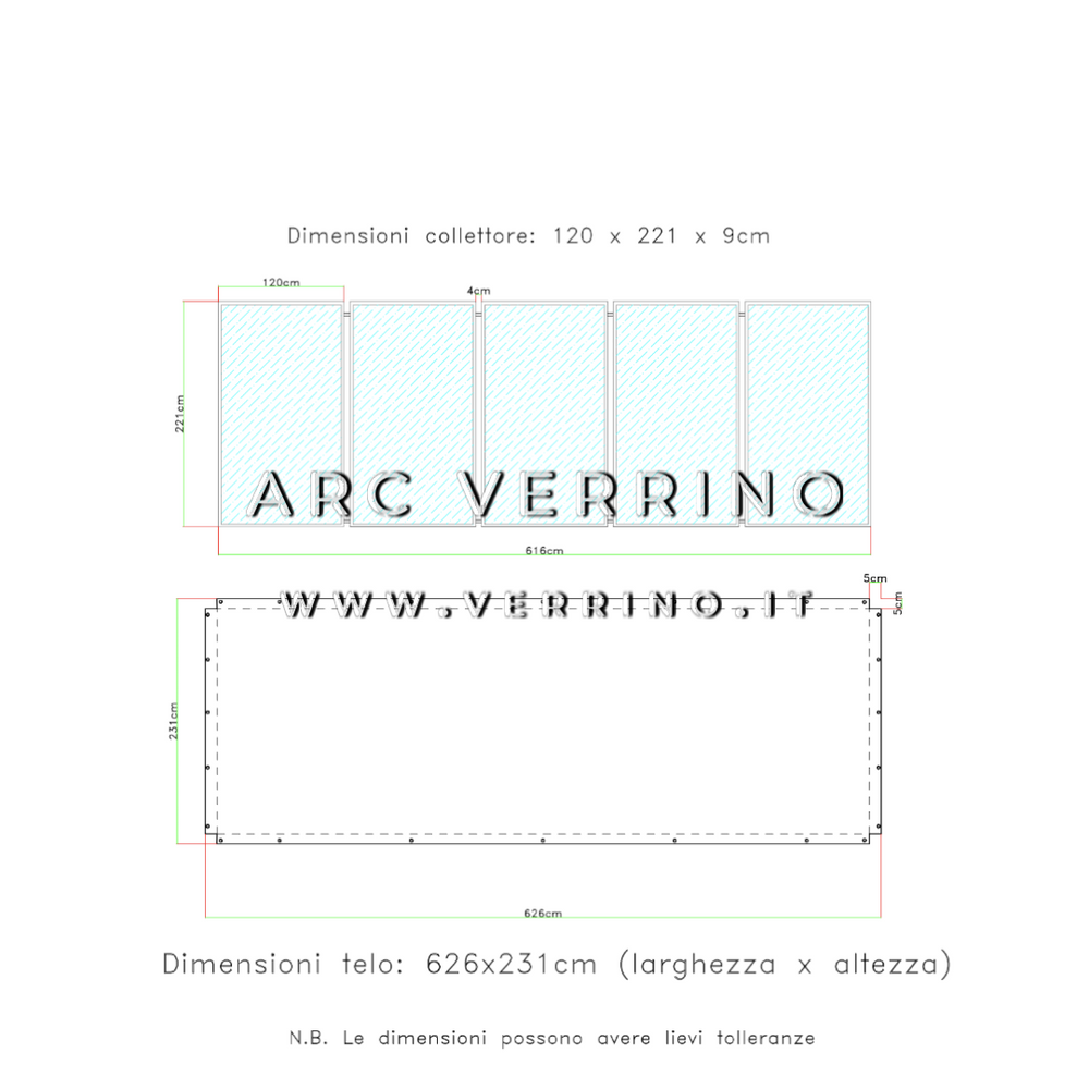  Telo di copertura in PVC - 231 x 626 cm - per 5 collettori solari (pannelli solari termici) | TEL 23 D_2