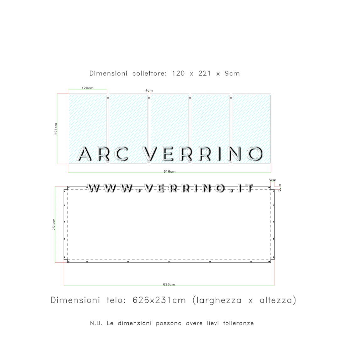  Telo di copertura in PVC - 231 x 626 cm - per 5 collettori solari (pannelli solari termici) | TEL 23 D_2